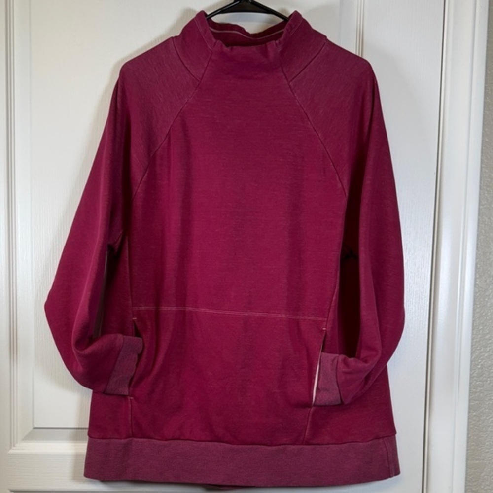 Fabletics Maroon Funnel Neck Sweatshirt Pouch Pockets Size XL EUC #5808